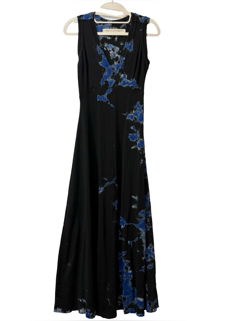 Raquel Allegra Column Dress black indigo tie-dye sleeveless V-neck Maxi Size 0
